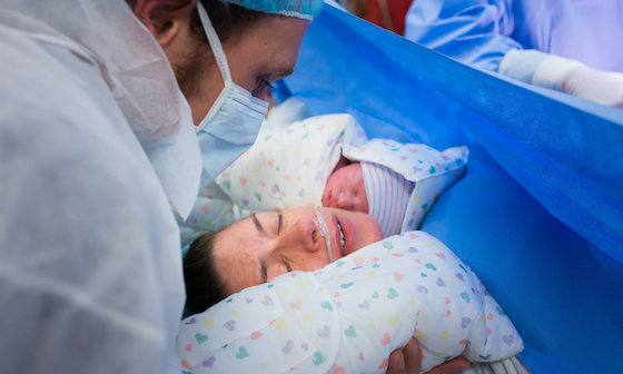 Woman going under anesthesia for a Cesarean